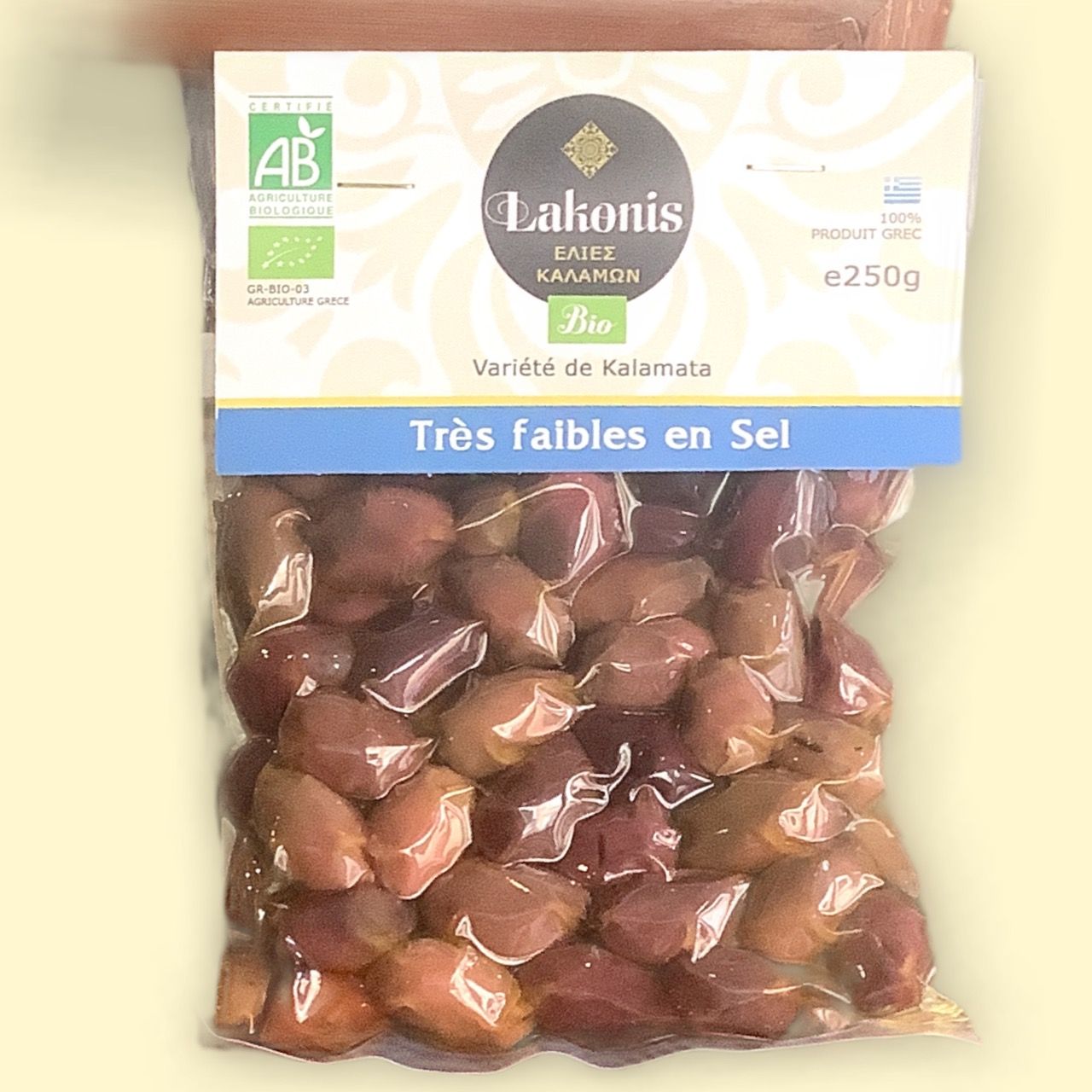 Olives de Kalamata très peu salé 